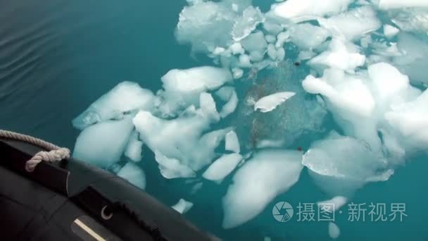 南极洲海洋中的浮冰和橡皮船视频