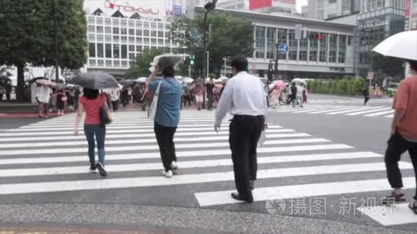 穿越人行横道的雨伞人视频