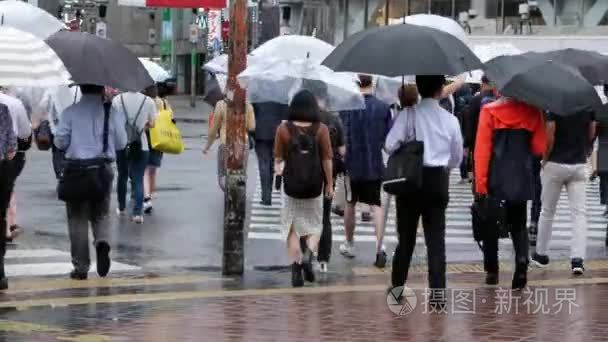 穿越人行横道的雨伞人视频