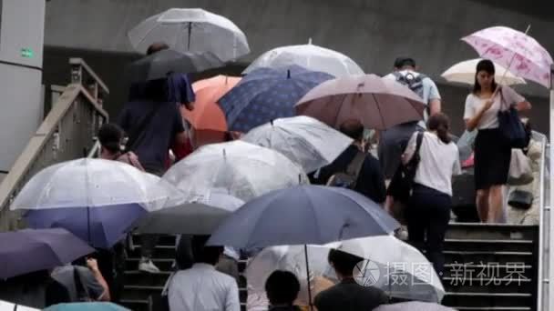 穿越人行横道的雨伞人视频