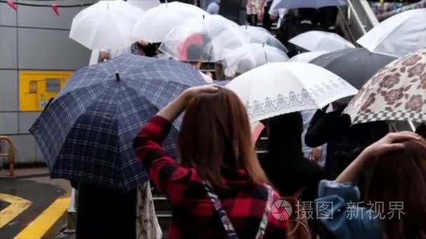 穿越人行横道的雨伞人视频