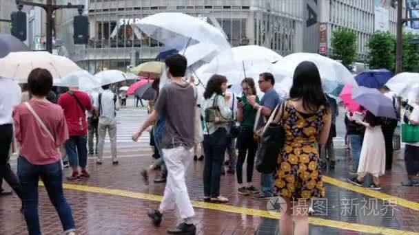 穿越人行横道的雨伞人视频