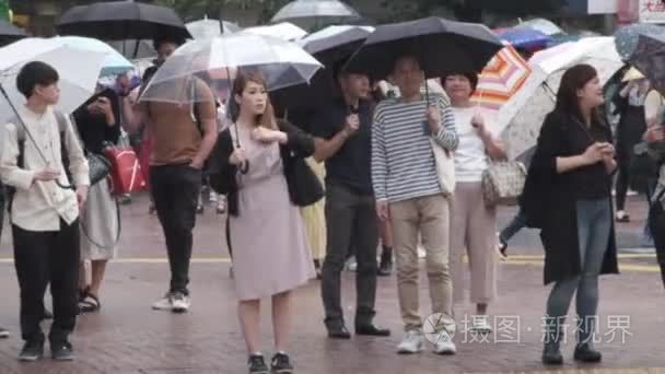 穿越人行横道的雨伞人视频