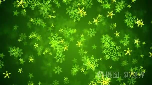 绿色圣诞雪花片视频