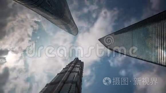 上海天顶，市中心建筑，天空，视野4k，时间流逝