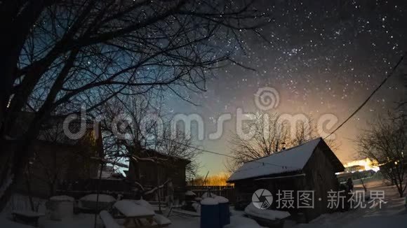 冬日花园星空的时光流逝视频