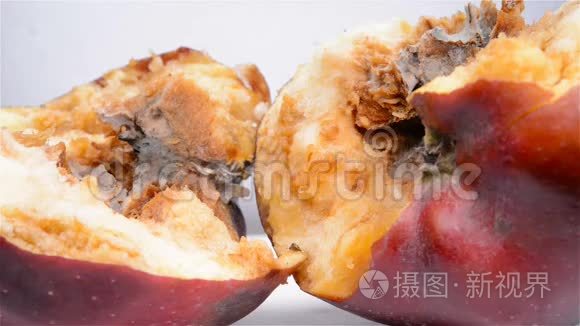 把烂得烂透了的苹果切成两半短视频