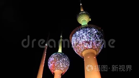 科威特塔的夜景视频