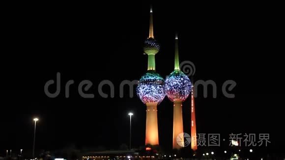 科威特塔的夜景视频
