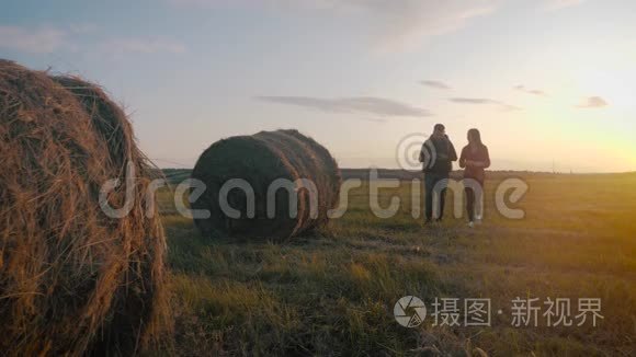 农民团队站在农场现场，用技术预测未来的农业增长