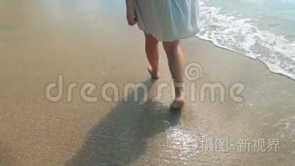 桑迪海滨和一位女士一起散步视频