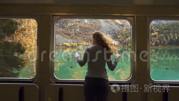 令人振奋的旅行女性看火车窗外视频