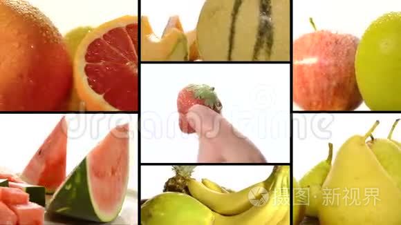 白色背景拼贴的水果视频