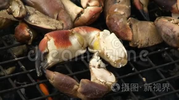 烧烤炉上的石蟹爪视频
