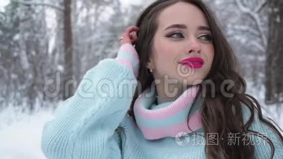 白雪皑皑的乡村美丽的女人视频