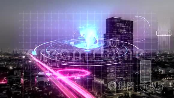 现代城市商业与电信网络数字全息扫描技术的无缝动画