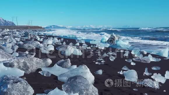 钻石海滩海浪冰山风暴阳光天气视频