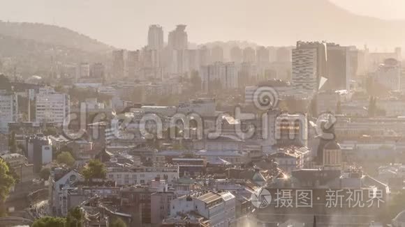 萨拉热窝时间推移历史市中心全景空中城市景观