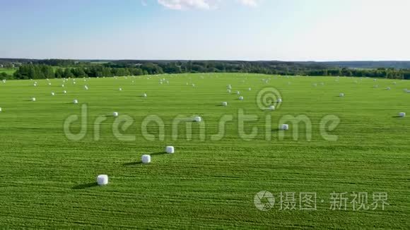 夏日用干草卷包裹干草的田园