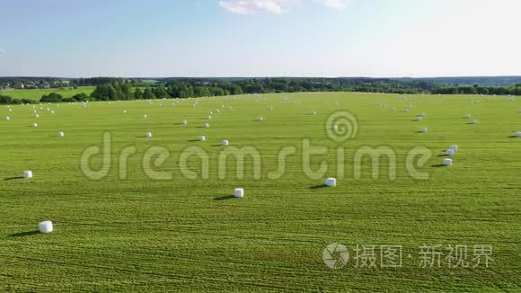 夏日用干草卷包裹干草的田园