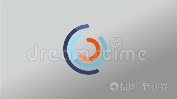 一个主圆和六个矩形解决方案框动画，演示动画完成。