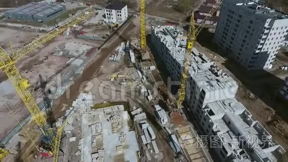 工业区大型建筑工地高空作业视频