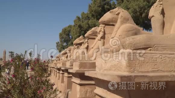 卡尔纳克神庙。 狮身人面像大道`头有公羊。 在卢克索附近。 埃及。