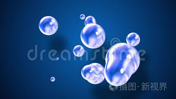把流星的抽象背景放大，就像一滴玻璃或充满蓝色火花的球体融合在一起，