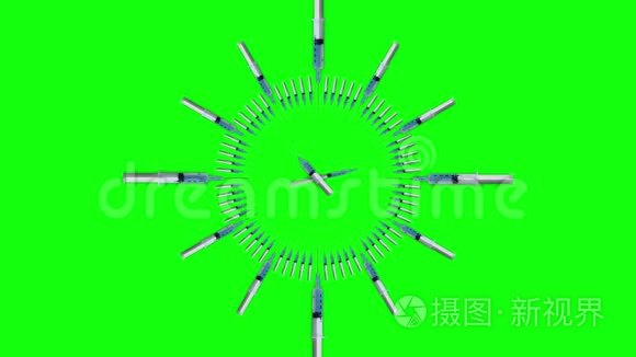 由绿色屏幕上的延时注射器制作的时钟