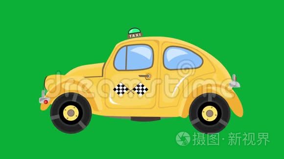 出租车汽车动画在绿色屏幕上视频
