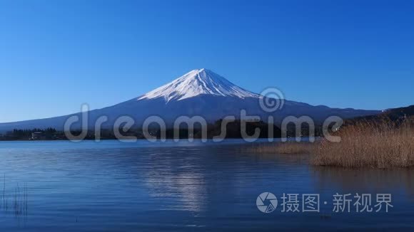 山 川口湖离石公园蓝天富士视频