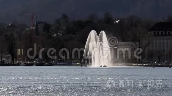 瑞士苏黎世湖大喷泉视频