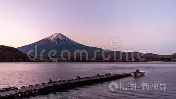 山 黎明时分的富士和川川子湖视频