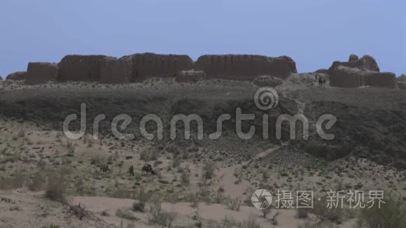 游客观看亚洲沙漠古城考古发掘视频