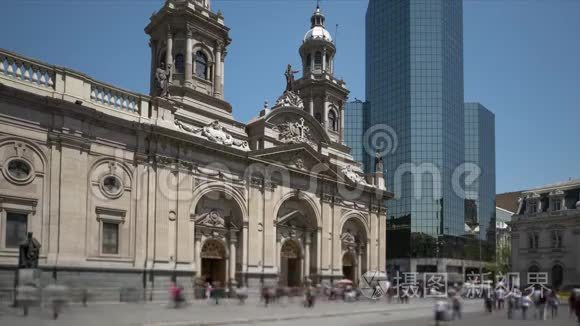 智利圣地亚哥城市广场时间流逝视频