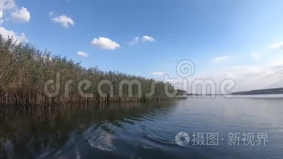 蓝天下平静的湖水视频