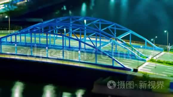 东京桥街城景长镜头倾斜倾斜的夜晚时光