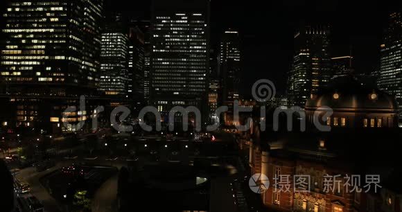 东京商业城的夜景高角宽景拍摄视频