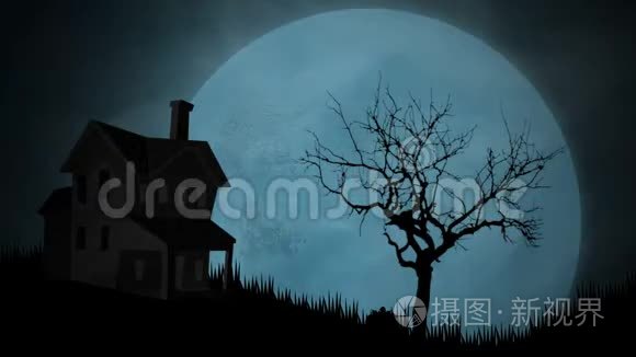 万圣节背景动画与房子和月亮视频