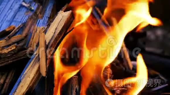 烧烤炉用的木制火视频