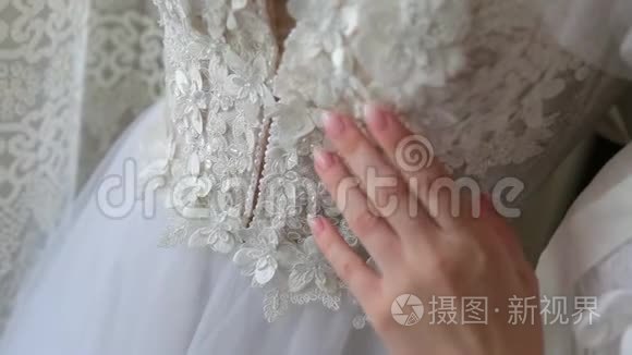 伴娘在婚纱上系蝴蝶结视频