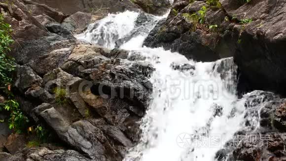 在石头和丛林之间的山瀑布视频