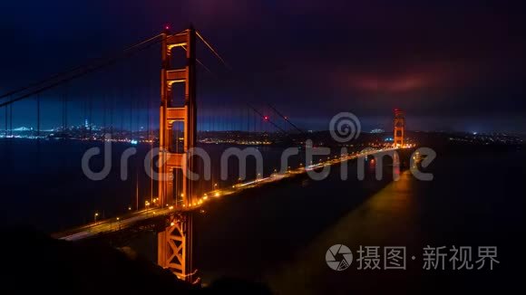 旧金山金门大桥的早期时间推移视频