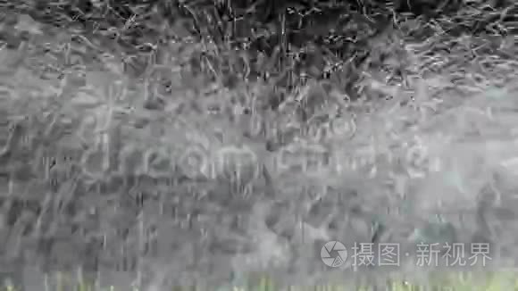 自动喷水喷头喷洒在绿色草坪上视频