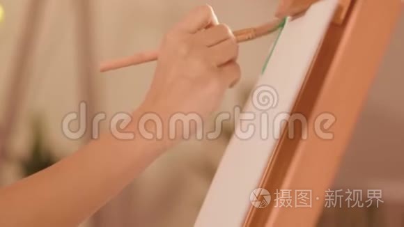 绘画爱好女性手工创作画油画视频