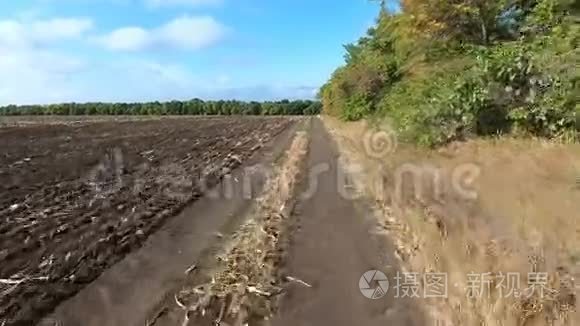 陆地和犁田之间的乡村道路视频