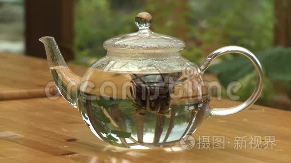 带水和花茶球的茶壶视频