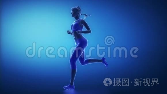 跑步的女人骨架扫描旋转视频