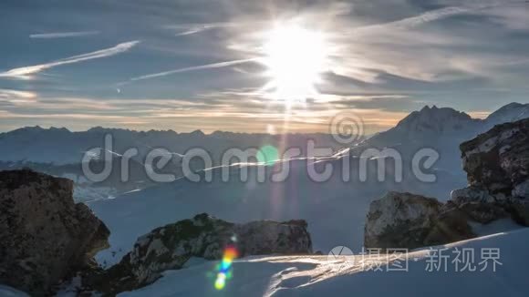 冬季日落瑞士山脉快速延时4k