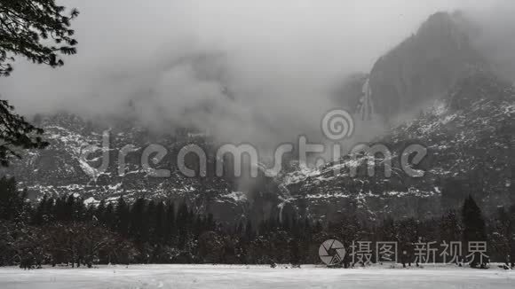 约塞米蒂与雪开放的领域视频